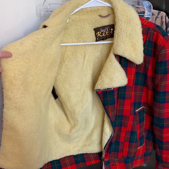 Vintage Plaid Sherpa Punk Jacket 6/M Reti of Melbourne True Wool red blue green - Picture 3 of 11